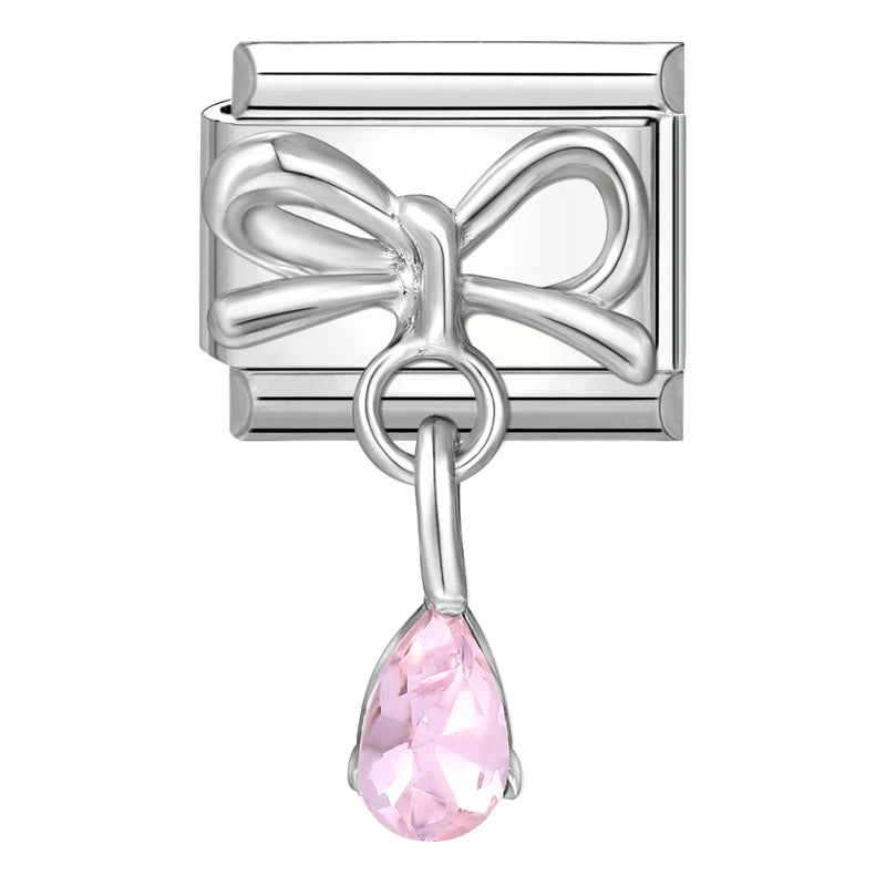 Fashion 2026 Sweet Pink Star Loveheart Pendant Italian Charm Link Fit 9mm Stainless Steel Bracelet Women DIY Making Jewelry Gift