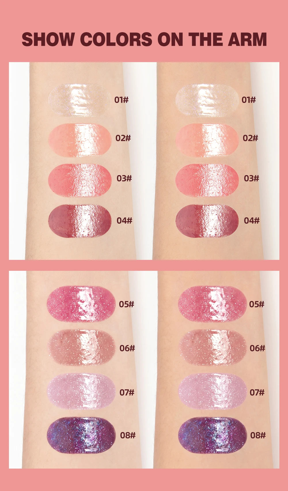 QIBEST Mirror Watery Crystal Jelly Lipgloss Tint Long Lasting Moisturizing Lipstick Shiny Glitter Lip Glaze Nourishing Makeup