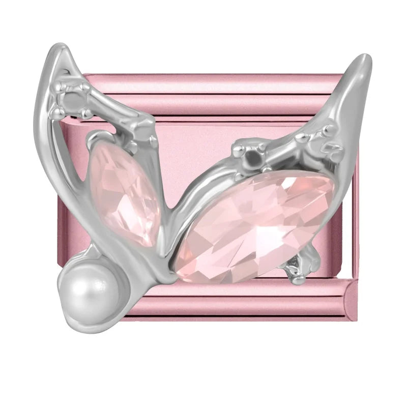 Fashion Pink Dreamy Crystal Butterfly Bow Heart Star Shell Star Charm Fit 9mm Stainless Steel Bracelet Women DIY Making Jewelry