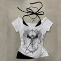 2000s Retro Goth Graphic Print Tops Harajuku Girls Clothing Y2K American style Grunge Fake two short sleeves T-shirt High Street