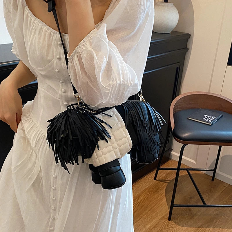2026 Creative Funny Puppy Shape Crossbody Bags PU Personality Design Sense Tassel Bags Cute Fashion Versatile Women's Handbags