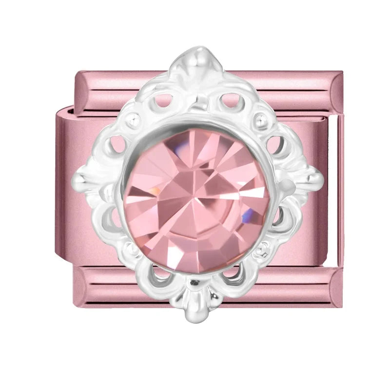 Fashion Pink Dreamy Crystal Butterfly Bow Heart Star Shell Star Charm Fit 9mm Stainless Steel Bracelet Women DIY Making Jewelry