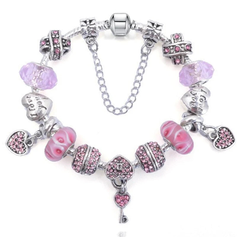 Romantic First My Mother Charm Bracelet For Women With Crystal DIY Beads Pendants Bracelets Fashion Jewelry Gift Dropshipping