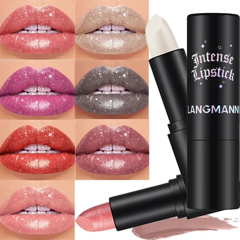 Nude Gray Metallic Lipstick Glitter Diamond Waterproof Long-Lasting Lip Gloss High Pigment Shiny Sparkling Pearl Lip Tint Makeup