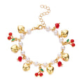 Charm Red Strawberry Bracelet For Women Cute Cherry Heart Shape Fruit Pearl Metal Chain Wristband Party Friendship Jewelry
