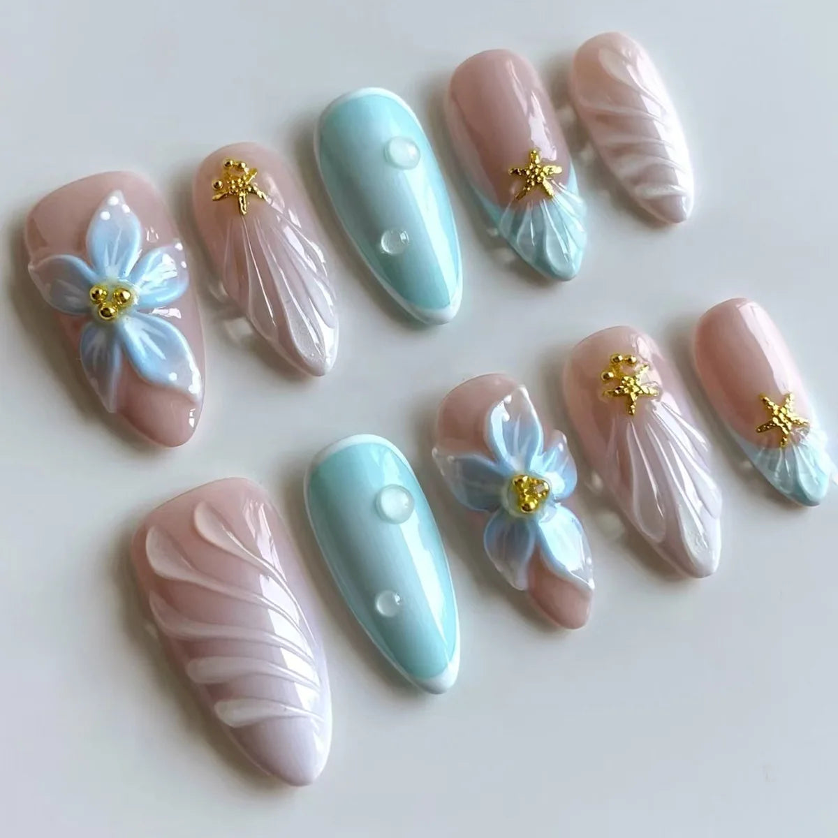 24pcs Pink Flower Almond Press on Nails Kawaii False Nails Wearable Stick-on Nails Fake Nail Uñas Postizas Накладные Ногти 네일팁