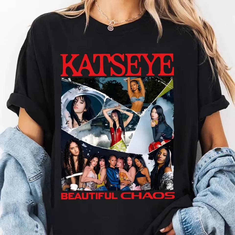 KATSEYE Kpop Girl Group Vintage 90s Bootleg T-shirt 6 Members Graphic Print Unisex Casual Streetwear Fans Gift Short Sleeve Tee