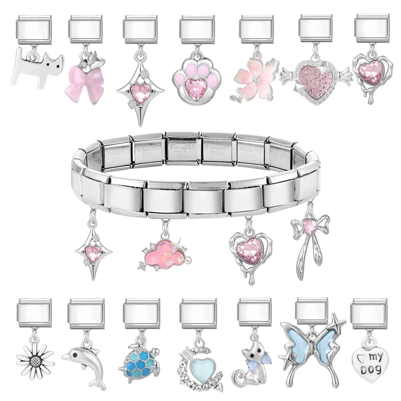 Fashion Starfish Shell Whale Pendant Series  Women Men Charm Link Fit 9mm Stainless Steel Italian Bracelet Making DIY Jewelrys