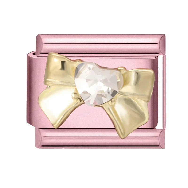Fashion Pink Dreamy Crystal Butterfly Bow Heart Star Shell Star Charm Fit 9mm Stainless Steel Bracelet Women DIY Making Jewelry