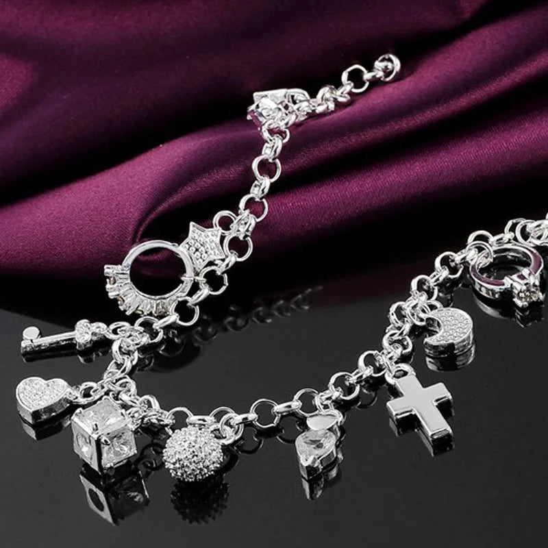 925 Sterling Silver Charm Bracelet 13 Pieces Pendant Cuffs Chain Luxury Designer Jewelry Accessories Jewellery Argent 925
