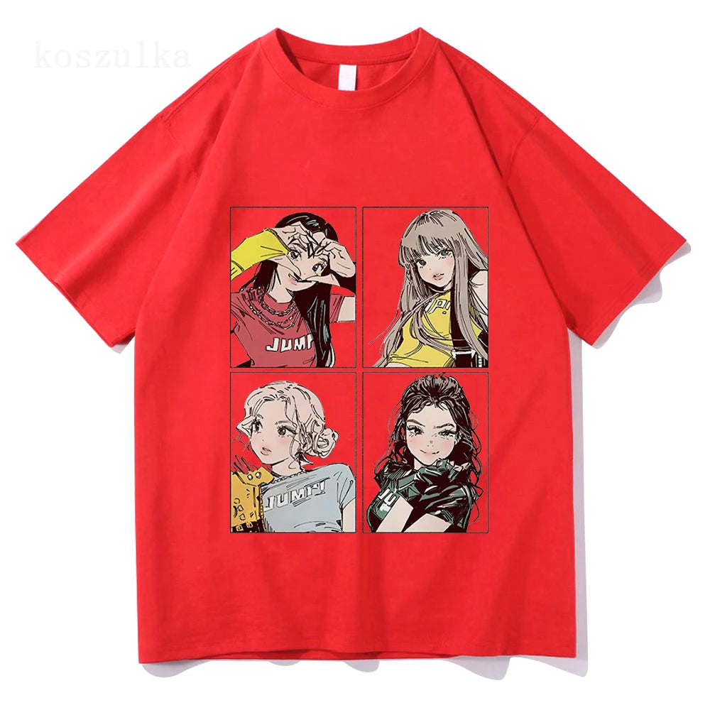 2025 Kpop BP Jump Tshirts Pink Girls Band Clothing Adorable Anime Graphic T Shirts Summer High Quality Cotton Comfortable Tops