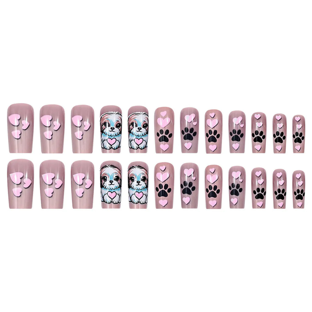 Cute Press on Nails Press ons Cute Press on Nails Set Cute Medium Press on Nails Dog Design Press on Nails Stickers False Nails
