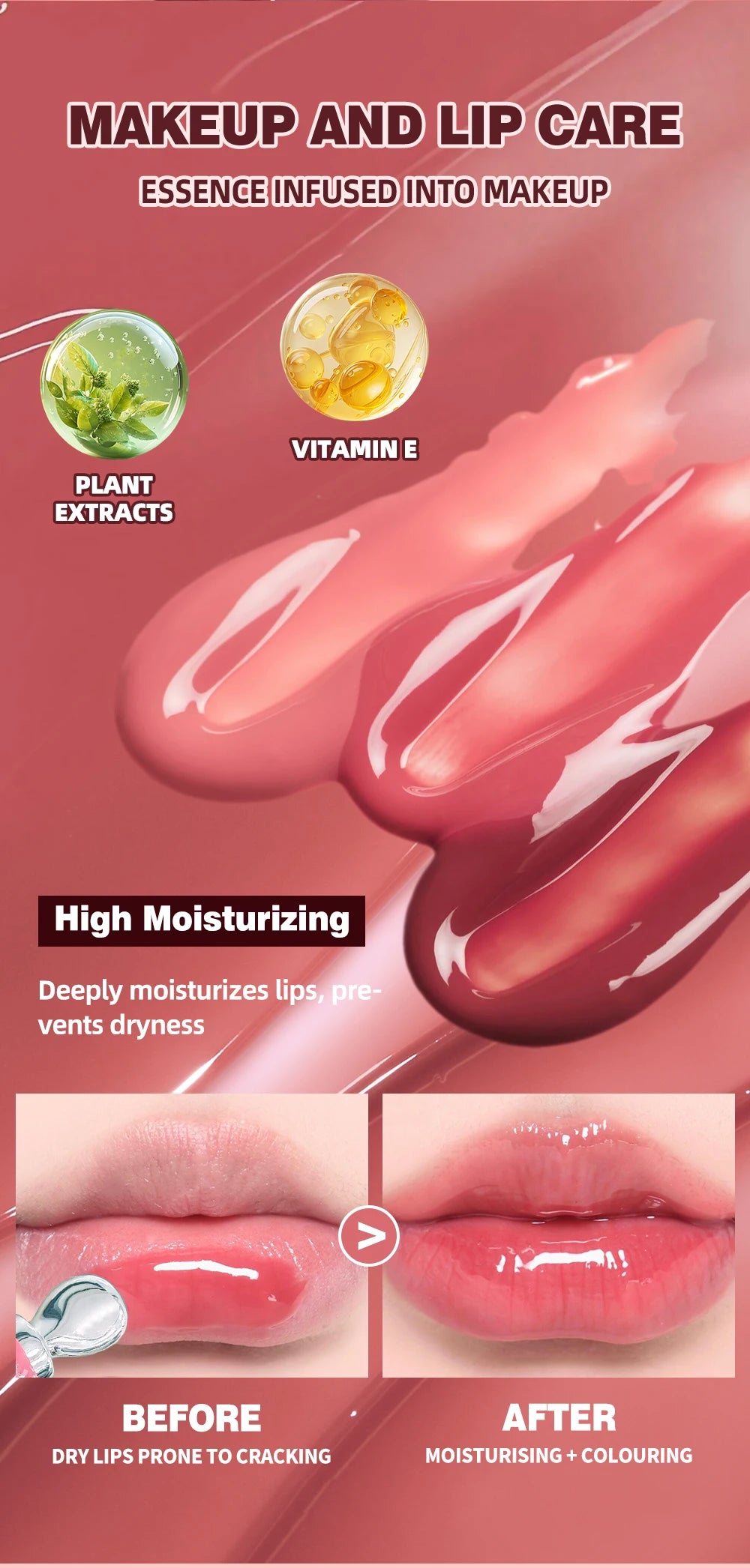 QIBEST Mirror Watery Crystal Jelly Lipgloss Tint Long Lasting Moisturizing Lipstick Shiny Glitter Lip Glaze Nourishing Makeup