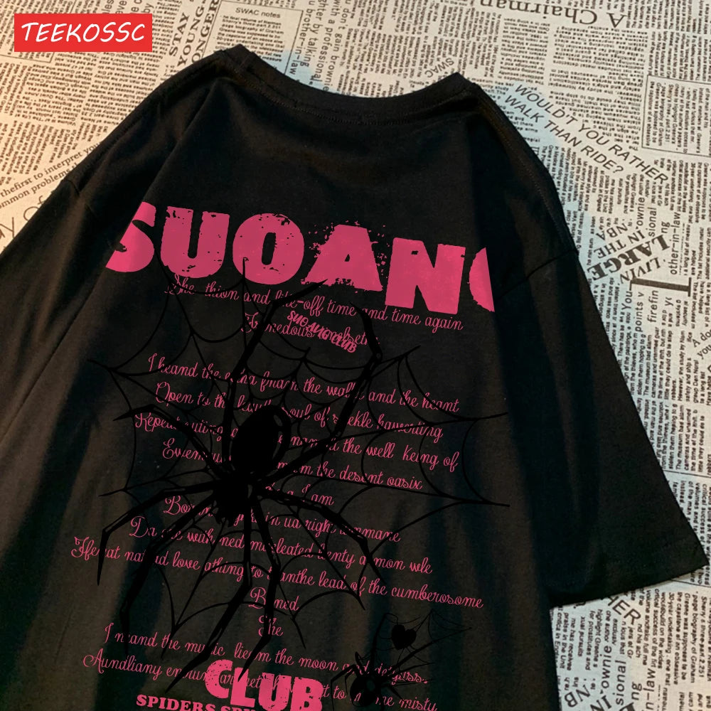 Fashion Cotton Women T-Shirts Suo Ang Club Spider Printing Tops Oversize O-Neck Soft Short Sleeve Summer Casual Female Clothes