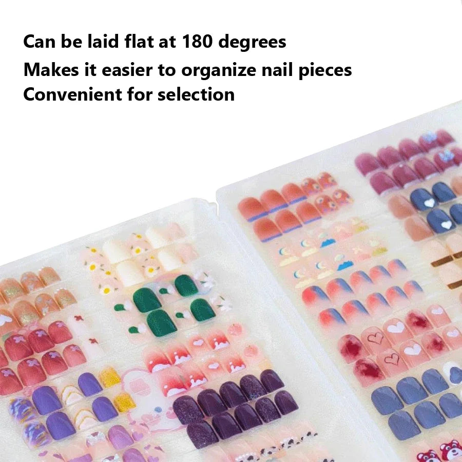 Nail Tips Display Book for 32 Set Press on Nails Gel Polish Storage Board Nail Art Showing Shelf Box