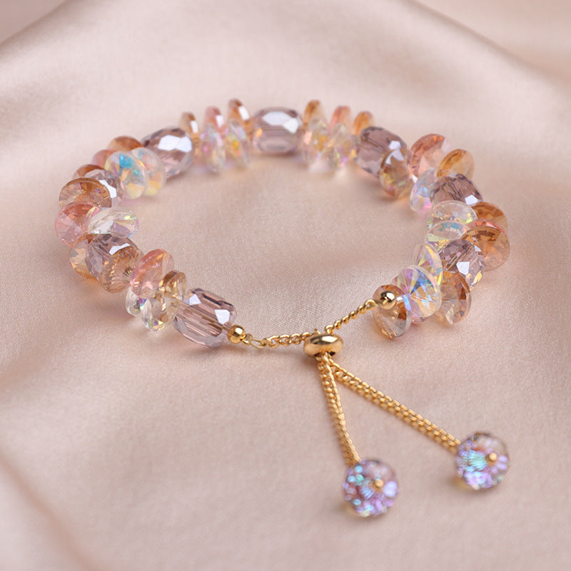 Charming Crystal Bracelet for Women with Adjustable Pull Design Colorful Bead Fashion Jewelry Stylish and Shiny Hand Accessories