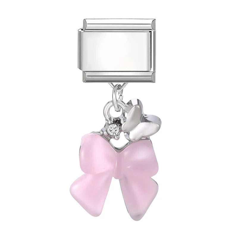 Fashion 2026 Sweet Pink Star Loveheart Pendant Italian Charm Link Fit 9mm Stainless Steel Bracelet Women DIY Making Jewelry Gift