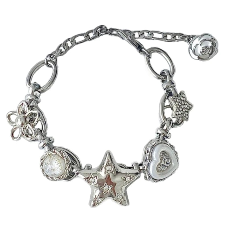 Elegant Beaded Bracelet Star Charm Bracelet Pendant Bracelet Stylish Wrist Jewelry Fashion Statement Bracelet for Woman E0BF