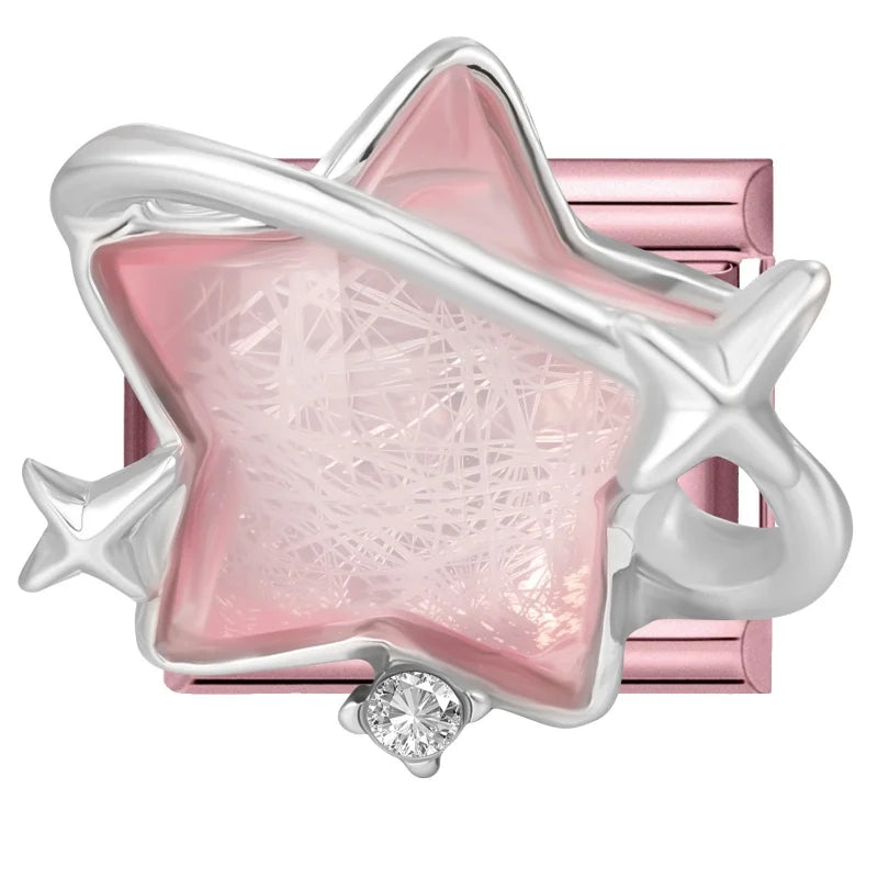 Fashion Pink Dreamy Crystal Butterfly Bow Heart Star Shell Star Charm Fit 9mm Stainless Steel Bracelet Women DIY Making Jewelry