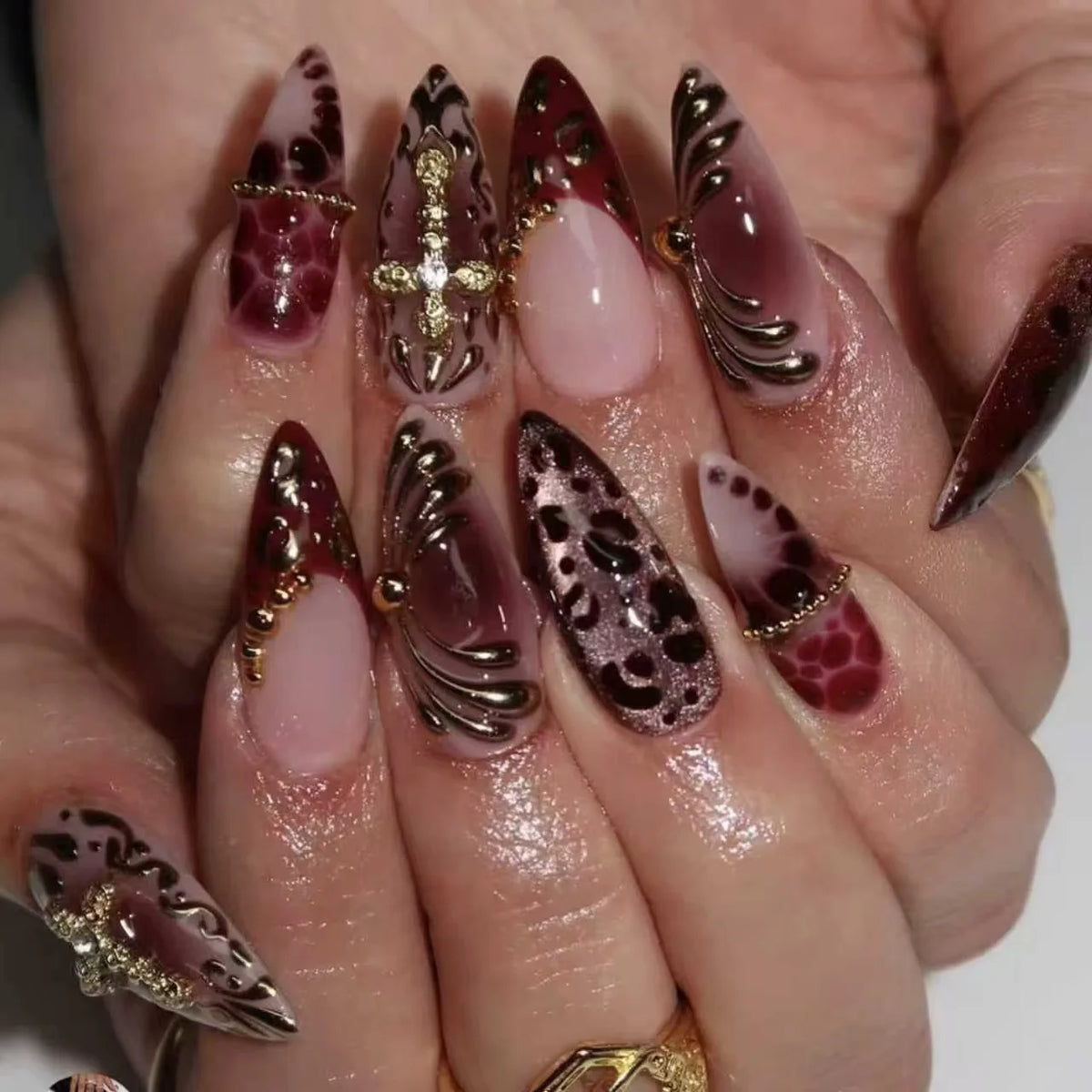 24pcs Pink Flower Almond Press on Nails Kawaii False Nails Wearable Stick-on Nails Fake Nail Uñas Postizas Накладные Ногти 네일팁