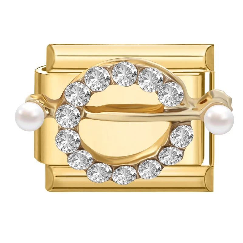 Premium Gold Color Zircon Bowknot Italian Charm Bracelet Stainless Steel Elastic Bracelet Link Bangle DIY Women Men Jewelry Gift