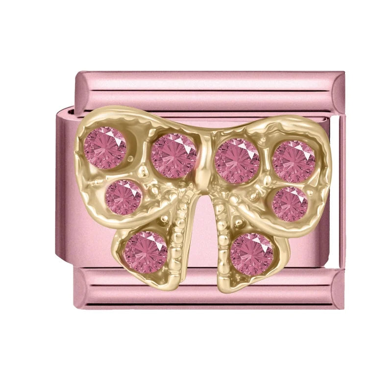 Fashion Pink Dreamy Crystal Butterfly Bow Heart Star Shell Star Charm Fit 9mm Stainless Steel Bracelet Women DIY Making Jewelry