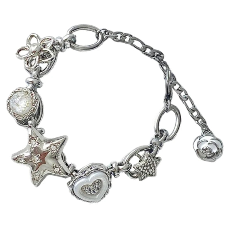 Elegant Beaded Bracelet Star Charm Bracelet Pendant Bracelet Stylish Wrist Jewelry Fashion Statement Bracelet for Woman E0BF