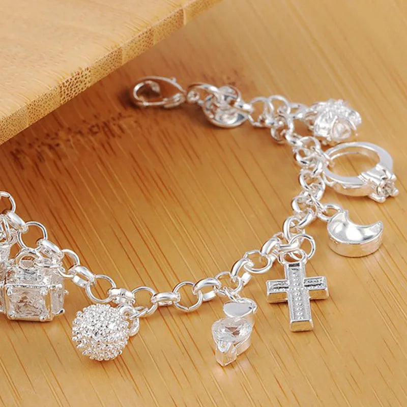 925 Sterling Silver Charm Bracelet 13 Pieces Pendant Cuffs Chain Luxury Designer Jewelry Accessories Jewellery Argent 925
