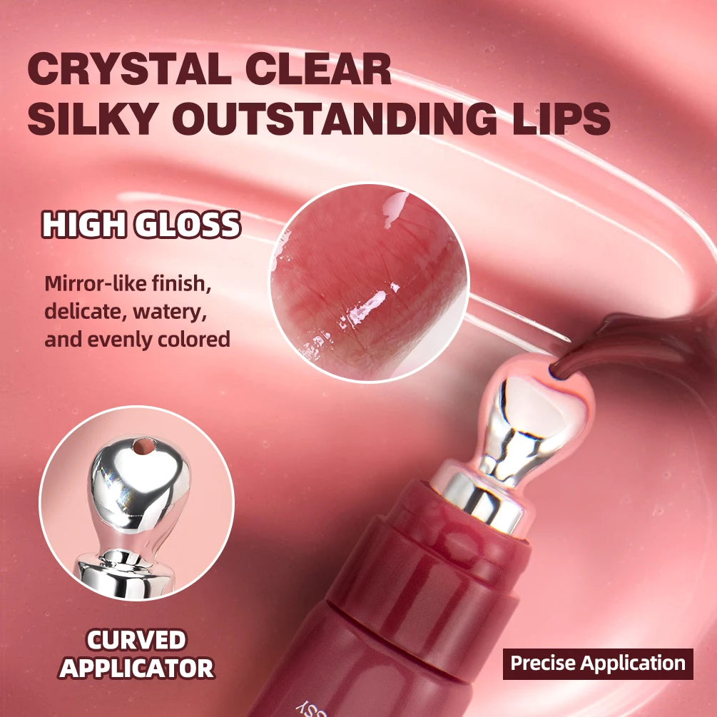 QIBEST Mirror Watery Crystal Jelly Lipgloss Tint Long Lasting Moisturizing Lipstick Shiny Glitter Lip Glaze Nourishing Makeup