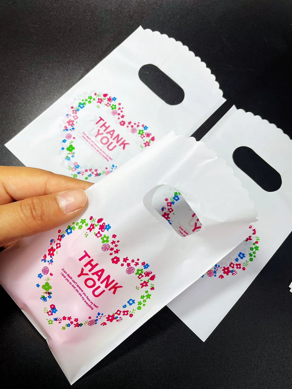 50pcs Mini Colored Flower Love Tote Bag, Small Earrings Ring Bracelet Packaging Shopping Plastic Bag For Party Event Gift Decor