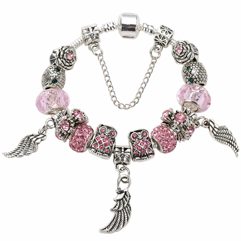 Romantic First My Mother Charm Bracelet For Women With Crystal DIY Beads Pendants Bracelets Fashion Jewelry Gift Dropshipping