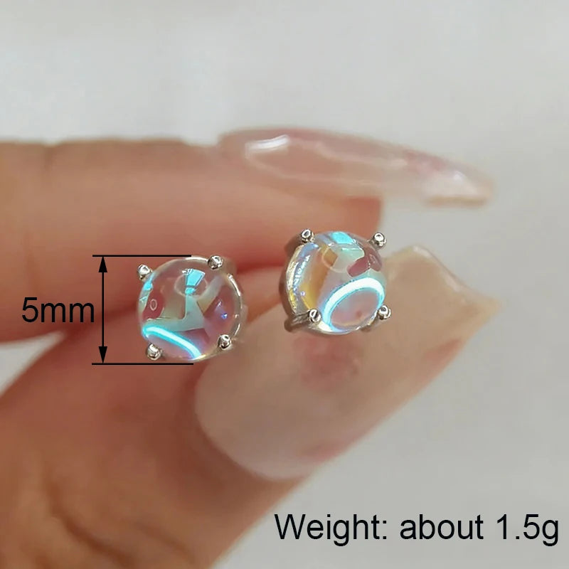 Huitan Dainty Crystal Imitation Opal Stud Earrings for Women Silver Color Exquisite Daily Wear Female Ear Stud Statement Jewelry