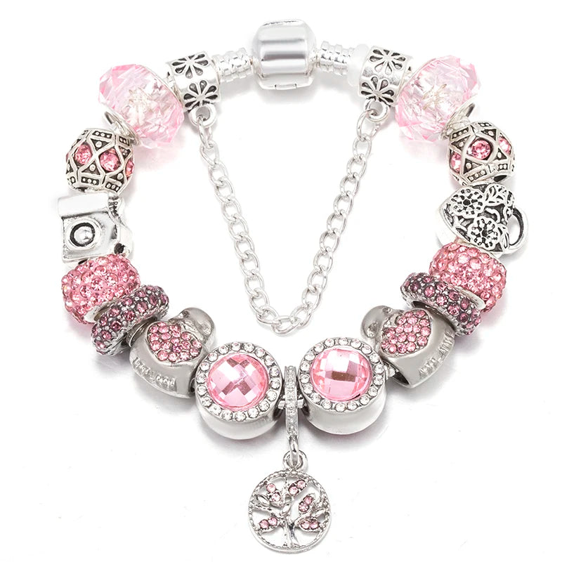 Romantic First My Mother Charm Bracelet For Women With Crystal DIY Beads Pendants Bracelets Fashion Jewelry Gift Dropshipping
