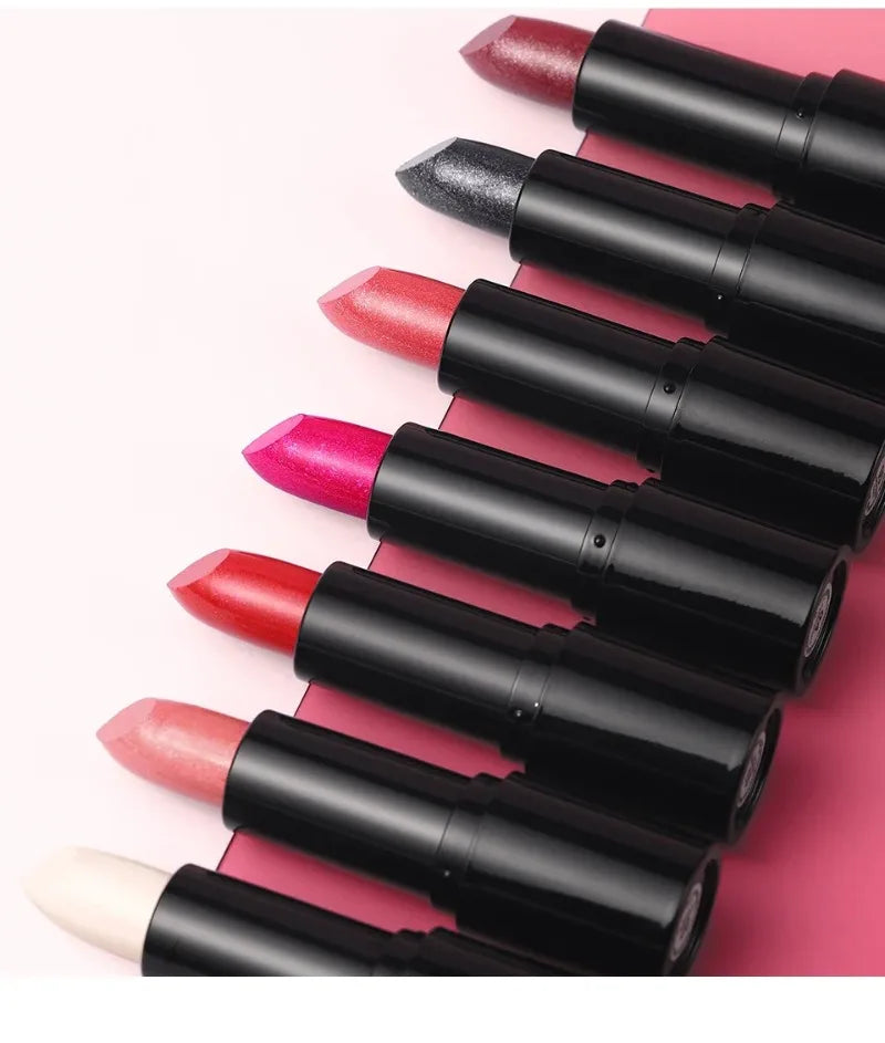 Nude Gray Metallic Lipstick Glitter Diamond Waterproof Long-Lasting Lip Gloss High Pigment Shiny Sparkling Pearl Lip Tint Makeup