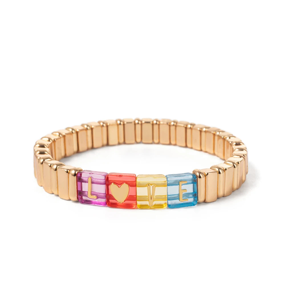 2024 New Enamel Bracelets For Women Colorful Pearl Charm Gold Color Bangle Bohomian Elastic Hand Jewelry