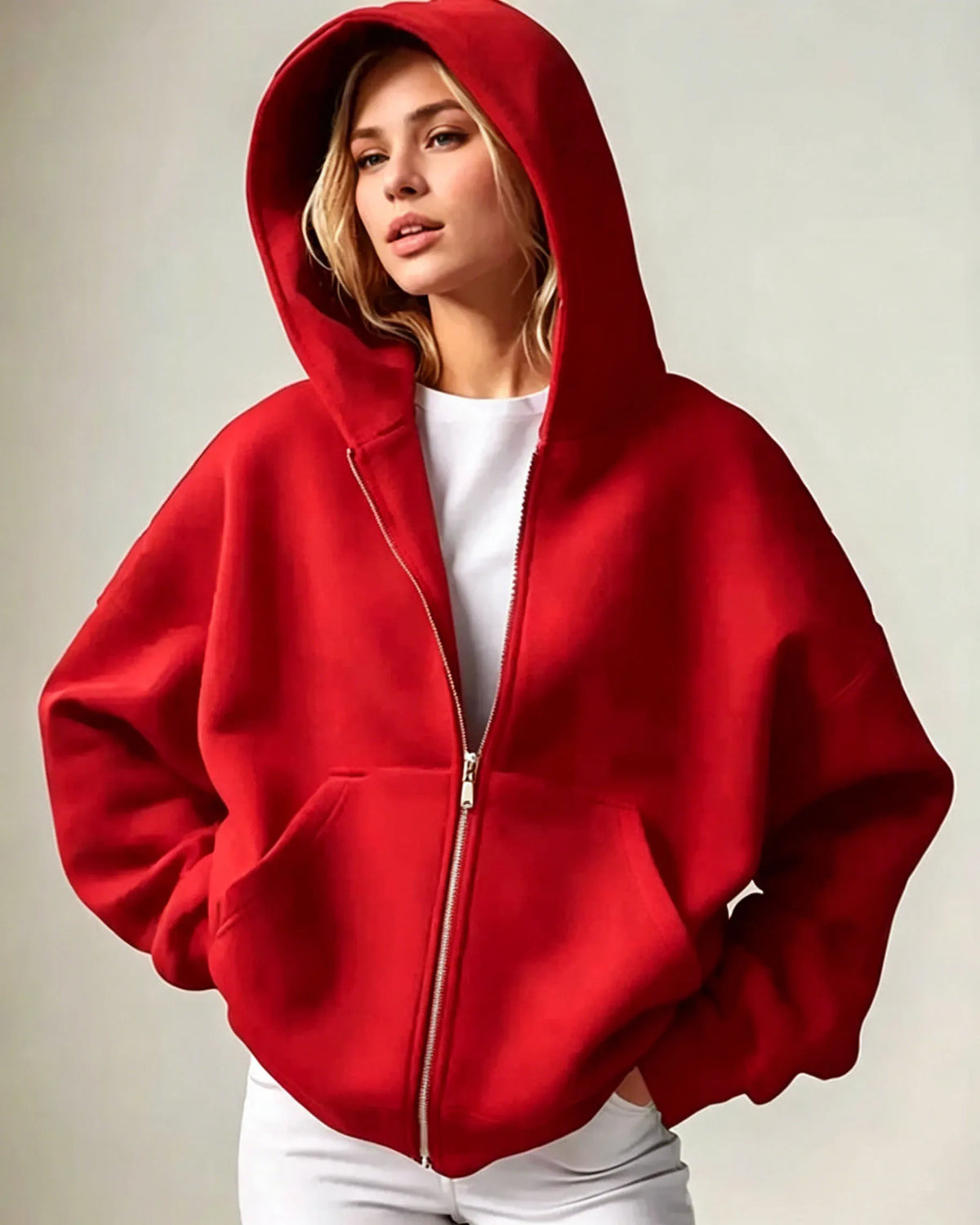2026 Women Solid Full Zip Up Hoodie Casual Loose Pocket Hooded Jacket Soft Long Sleeve Sweatshirt Autumn Winter Couple Outerwear