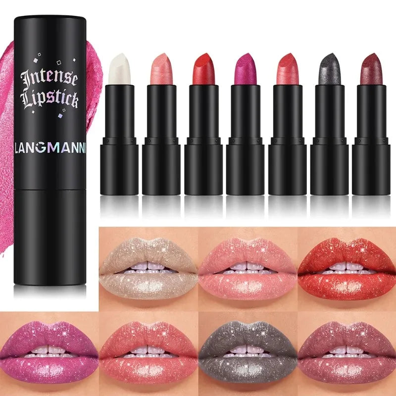 Nude Gray Metallic Lipstick Glitter Diamond Waterproof Long-Lasting Lip Gloss High Pigment Shiny Sparkling Pearl Lip Tint Makeup