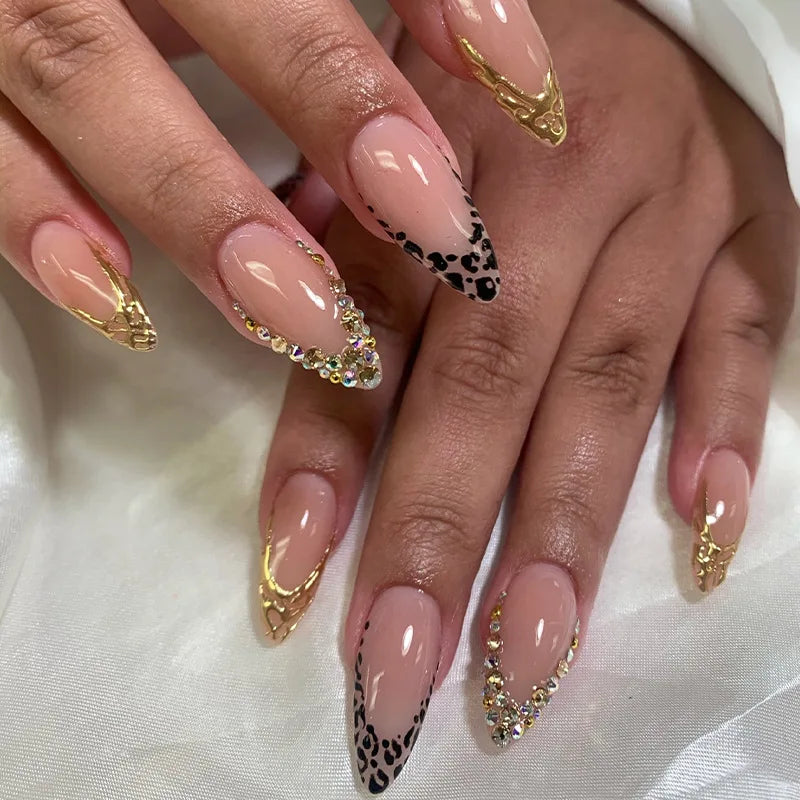 24pcs Pink Flower Almond Press on Nails Kawaii False Nails Wearable Stick-on Nails Fake Nail Uñas Postizas Накладные Ногти 네일팁