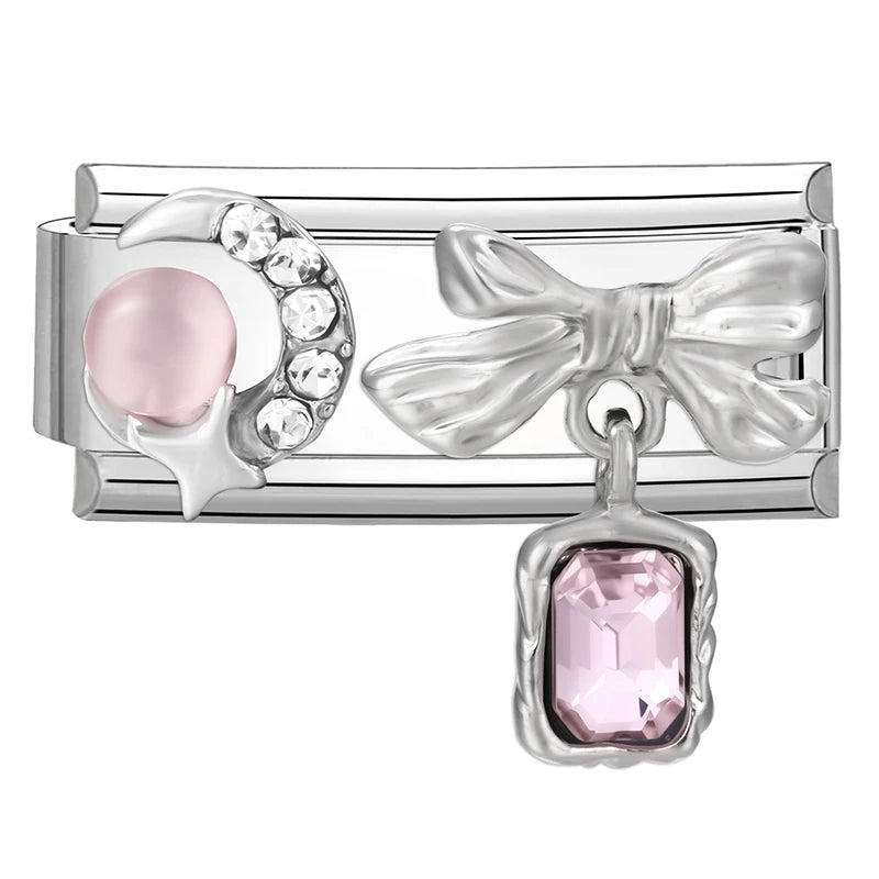Y2K Zircon Bow Knot Water Drop Pink Zircon Doughnut Heart Italian Charm Links Fit 9MM Stainless Steel Bracelet Women DIY Making