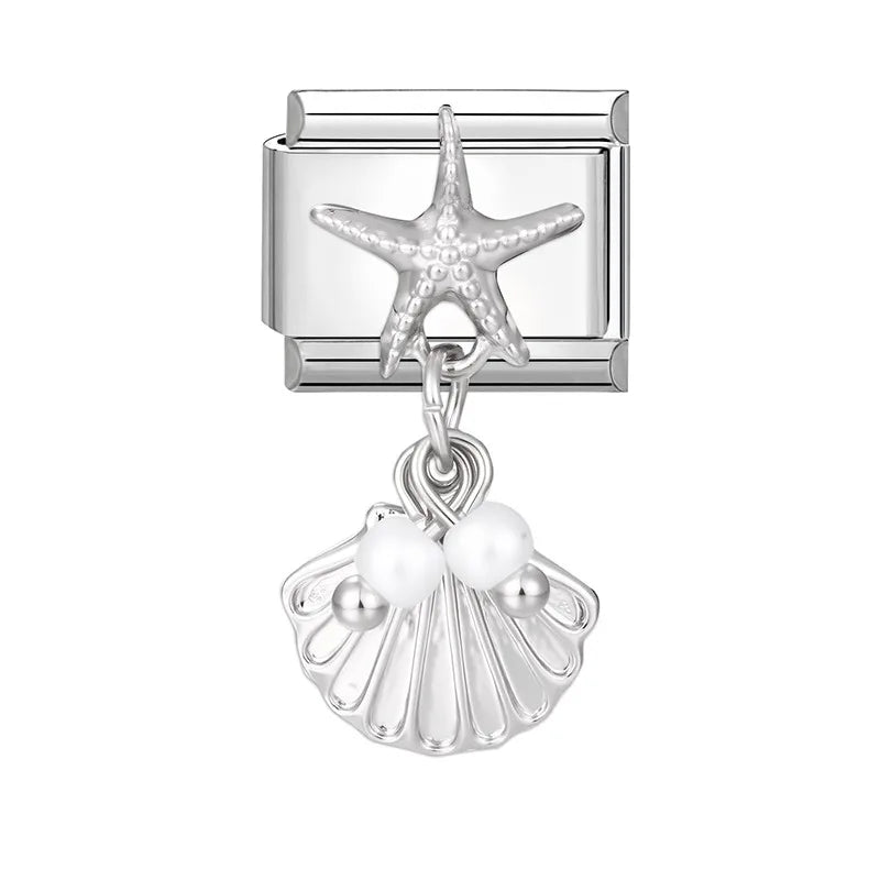 Fashion Starfish Shell Whale Pendant Series  Women Men Charm Link Fit 9mm Stainless Steel Italian Bracelet Making DIY Jewelrys