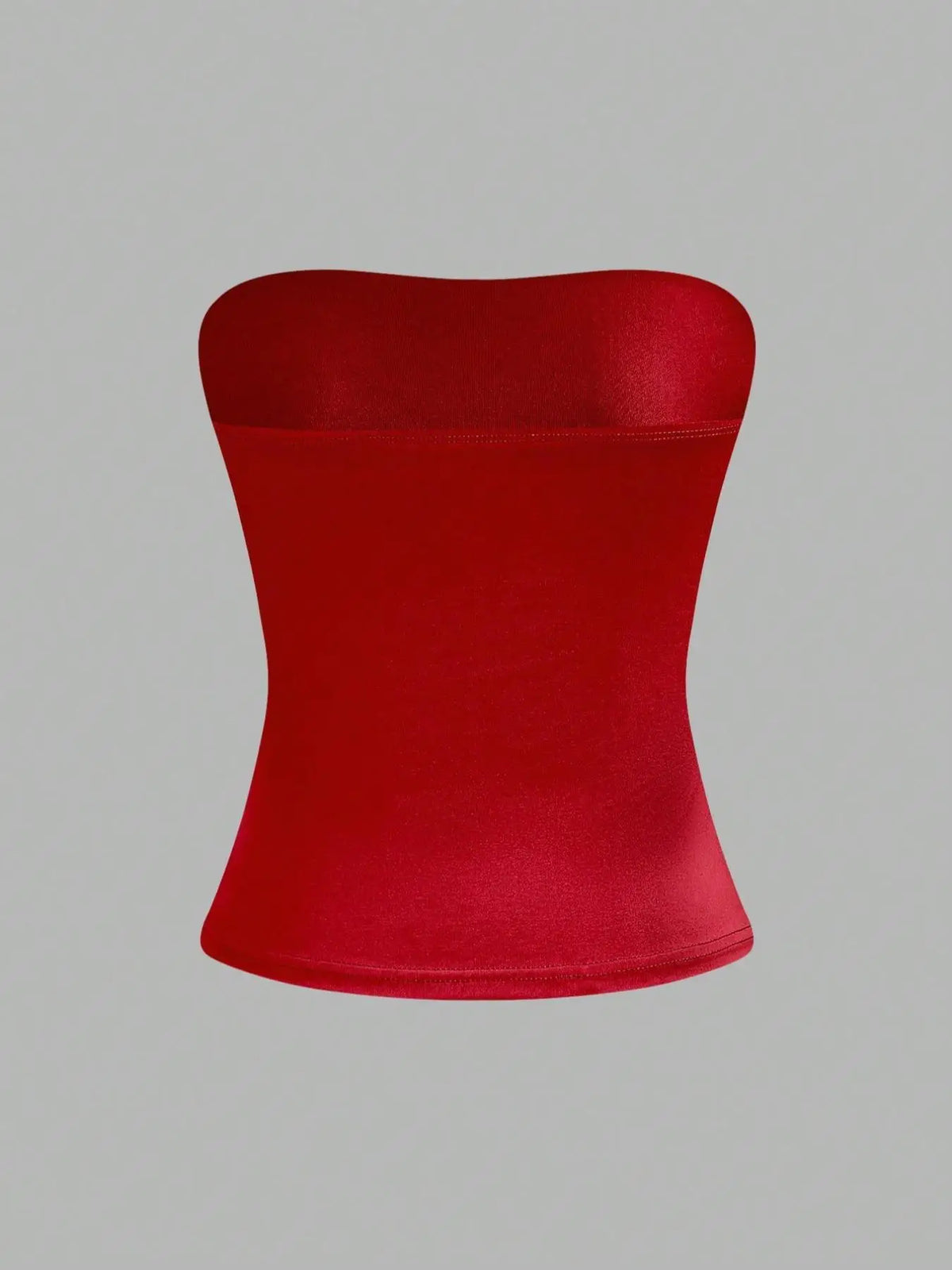 Women Red Solid Color Strapless Bandeau Top Casual Slim Fit Form Fitting Tube Top For Daily Wear Streetwear & Y2K Style