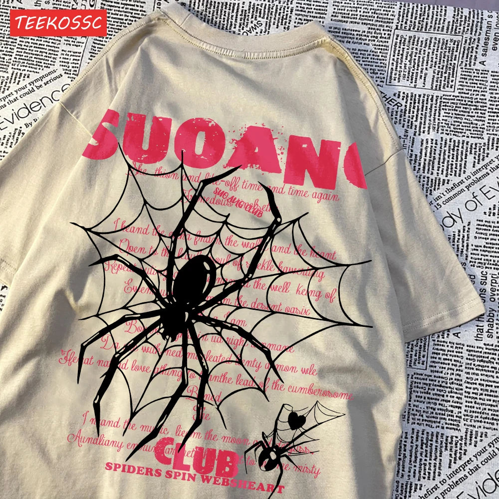 Fashion Cotton Women T-Shirts Suo Ang Club Spider Printing Tops Oversize O-Neck Soft Short Sleeve Summer Casual Female Clothes
